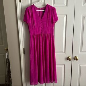 DKNY Pink Flutter Sleeve A Line V Neck Midi Dress Size 8